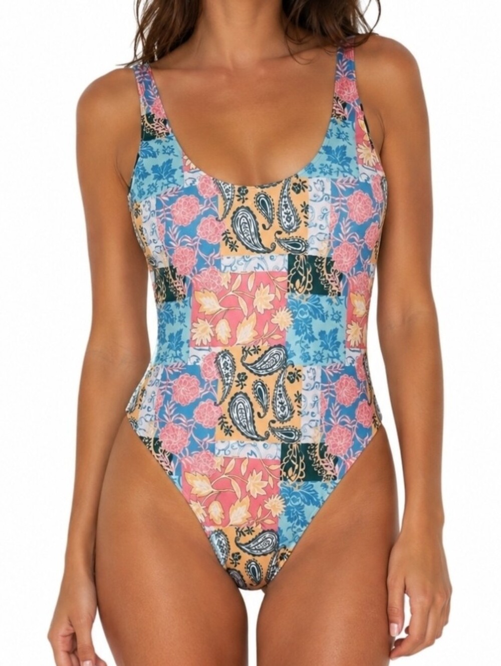 Leonisa Floral Patchwork One-Piece Swimsuit - Pink & Blue Coastal  Size Medium